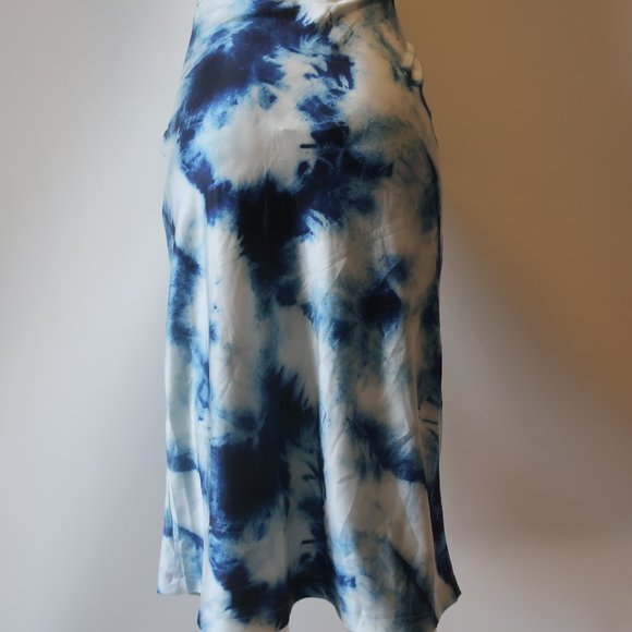 NWT Womens Lioness Off-White Blue Tie Dye Satin Midi Skirt Size S * - Picture 10 of 13